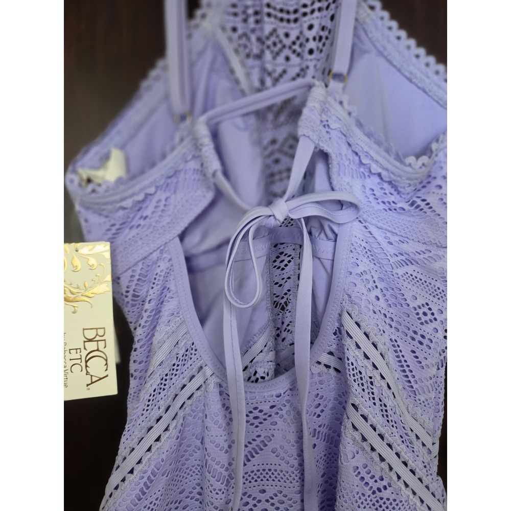 BECCA Color Play Crochet Plunge One Piece Swimsuit Size 14 16 OX Purple NWT - Picture 12 of 16